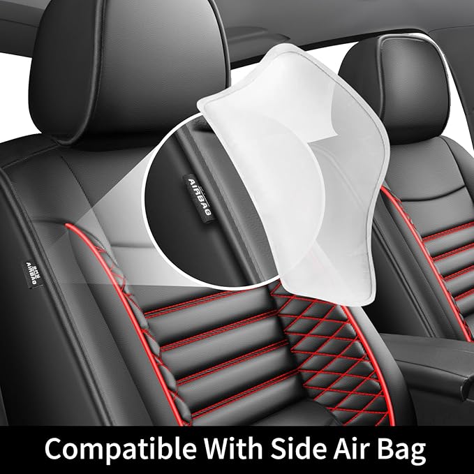Fit Kona Car Seat Covers for Hyundai Kona 2018-2024 2025 2026 - Upgraded Premium Waterproof & Breathable Leather,Airbag Compatible, All-Weather Seat Cushion Protector(Full Set,Black+Red)