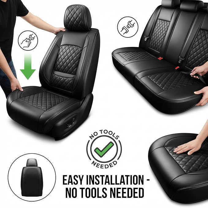 Fit TLX Car Seat Covers for Acura TLX 2014-2025 2026 - Premium Leather, Waterproof, All-Weather, Airbag Compatible, Anti-Slip, Breathable, Easy Install, Seat Protectors, Full Set, Black