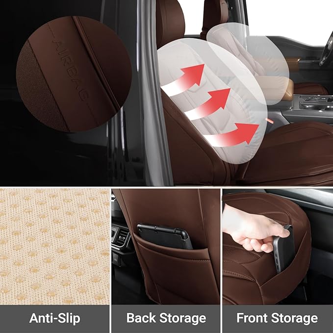 Coverland Custom Fit Car Seat Covers for SUV Compatible with [Sienna, Pacifica, Passport, QX60, Sportage, X1, X2] Premium Waterproof Non-Slip Interior Seat Protector [Front Dark Brown- Size Chart A20]