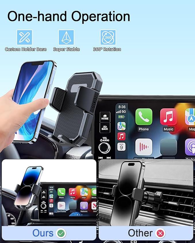 PZK Car Phone Mount for 2020 2021-2025 2026 Toyota Highlander L/LE/Hybrid XLE/Nightshade Accessories 8-inch Screen Auto Lock Car Phone Holder 360° Rotation Cradles Not Affect Vent (Not fit 12.3 inch)