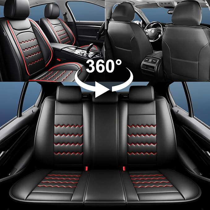 CX-3 Car Seat Covers Fit for Mazda CX-3 2016-2021, Full Coverage Premium Leather Waterproof Breathable Seat Covers, Automotive Seat Protectors, Airbag Compatible(Full Set Seats, Black & Red)