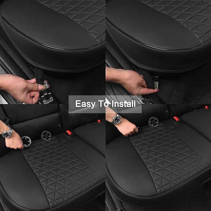Black Panther Luxury PU Leather Rear Bench Car Seat Cover Adjustable Length (49-55'') Fits 90% Standard 5 Seats (Sedan SUV), for Seat Bottom Only, Triangle Quilting Design, Beige