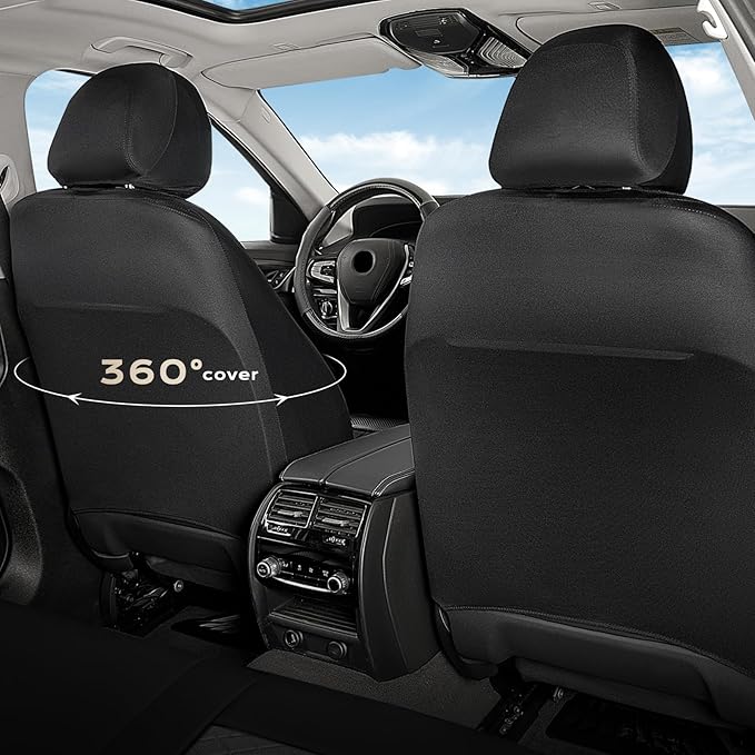 Coverado Car Seat Covers, 2 Seat Waterproof Seat Covers for Cars, Leather Driver Seat Covers, Front Car Seat Protectors Automotive Seat Cushions Universal Fit for Most Sedan, SUV, Truck, Black & Gray