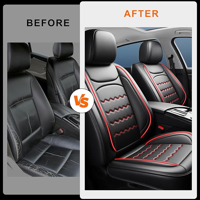 CX-3 Car Seat Covers Fit for Mazda CX-3 2016-2021, Full Coverage Premium Leather Waterproof Breathable Seat Covers, Automotive Seat Protectors, Airbag Compatible(2 Front Seats, Black & Red)