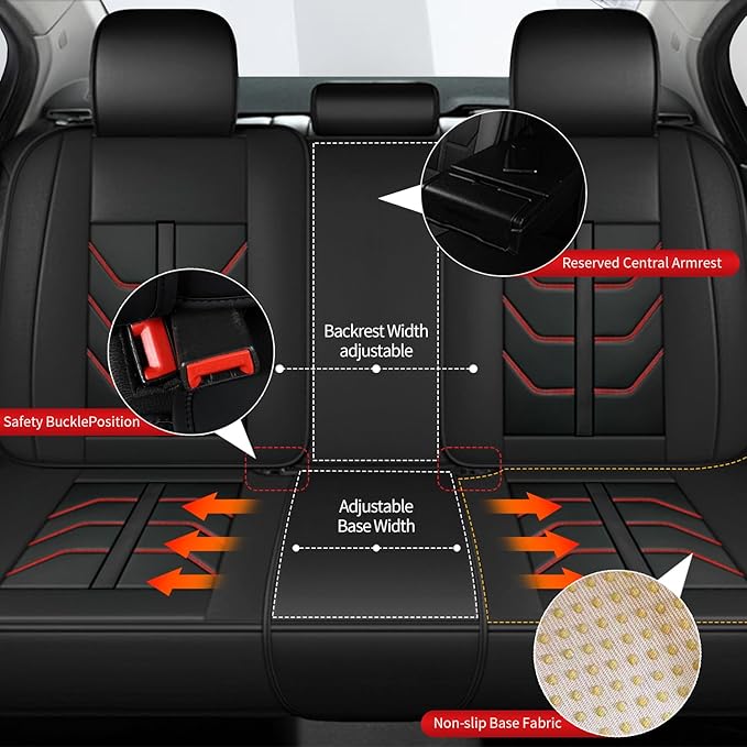 TTX LIGHTING Car Seat Covers fit for Dodge Challenger 2008-2025 Full Set: Premium Leather Automotive Seat Cover with Airbag Compatible Waterproof (5 Seats, Redline)