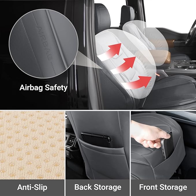 Coverland Custom Fit Car Seat Covers for SUV Compatible with [2018-2026 Wrangler, 2021-2026 Wrangler 4xe] Premium Water Resistant Leather Non-Slip Interior Protector [Front Dark Gray - Size Chart A41]