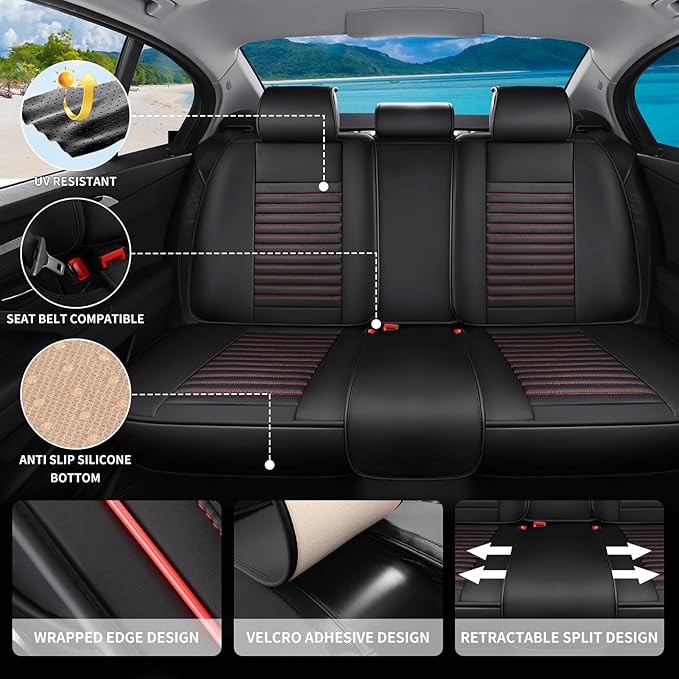 Car Seat Covers Full Set Fit for Toyota 4Runner 2001-2026, Premium Faux Leather Car Seat Protector,Breathable Anti-Slip Full Wrapping Edge Seat Covers(Black&Red,Full Set)