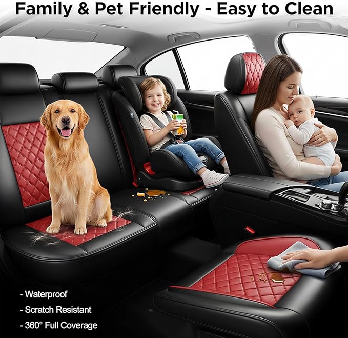 Fit for Accent Seat Covers Compatible with Hyundai Accent 2017-2026 - Waterproof Breathable Leather Automotive Seat Cushions Protector,Airbag Compatible,Only 2 Front seat Covers(Red)