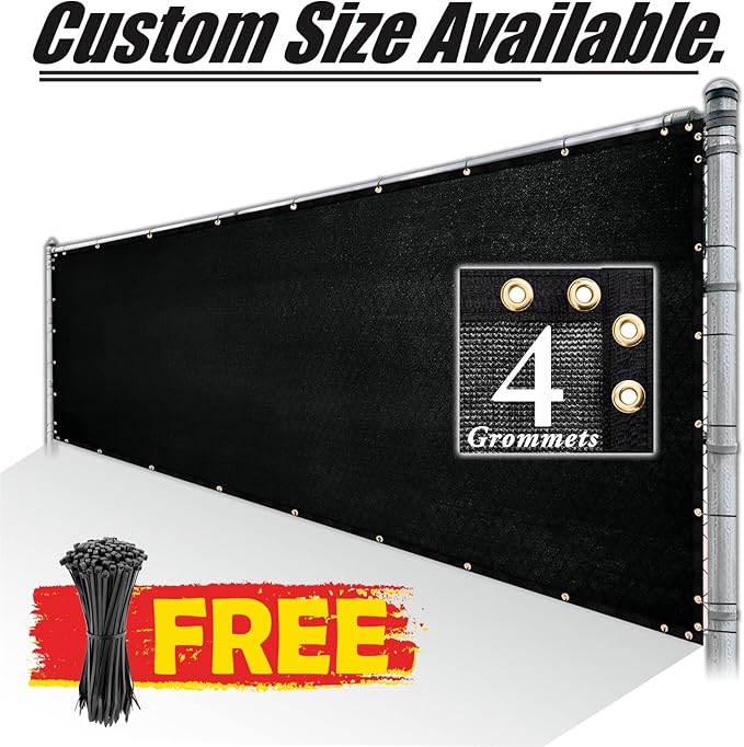 Royal Shade 5' x 4' Black Fence Privacy Screen Windscreen Cover Netting Mesh Fabric Cloth - Cable Zip Ties Included (We Make Custom Size)