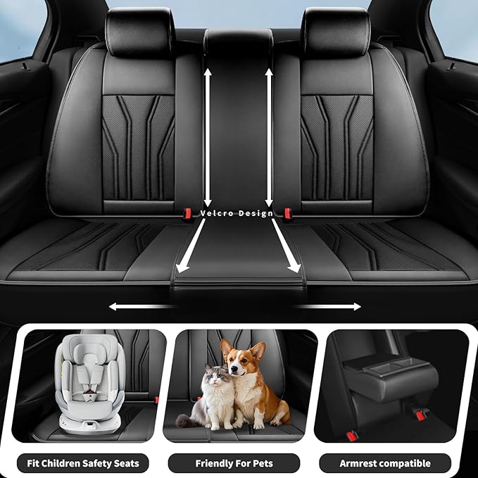 Fit CRV Car Seat Covers Premium Leather for Honda CRV 2015-2025 2026. Waterproof， Breathable, Scratch-Resistant & All-Weather Seat Cushion Protector (Full Set,All Black)