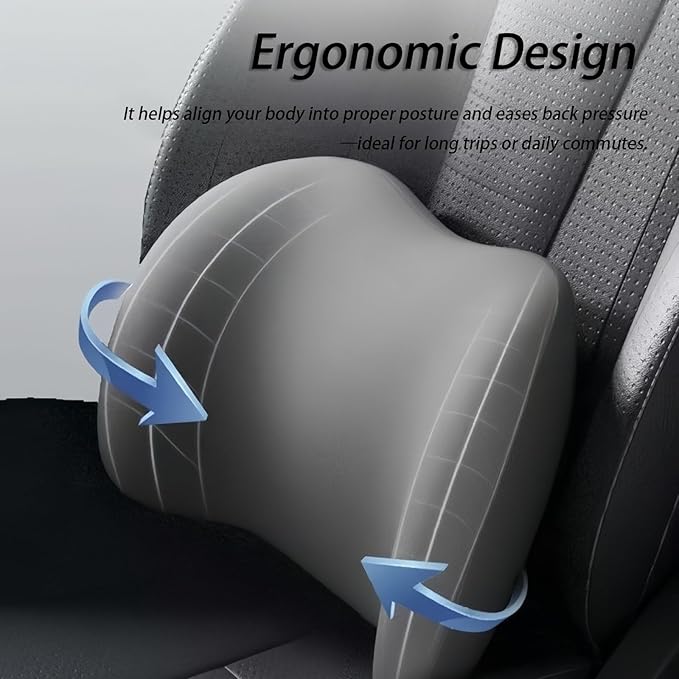 Car Lumbar Support Pillow and Car Neck Pillow Kit for Lexus RC 2015-2020 2021 2022 2023 2024 2025 2026, Car Seat Neck Back Rest Pillows, Ergonomic Car Seat Headrest & Lumbar Cushion,B Grey