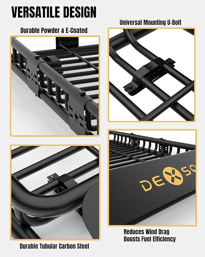 DEXSO 51" x 36" Universal Roof Rack Basket, 200 Lbs Capacity Rooftop Cargo Carrier Basket, Heavy Duty Luggage Holder Rack for SUVs, Trucks, Vehicles