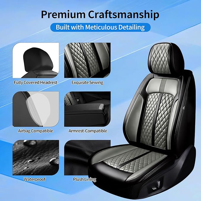 Fit CX-5 Car Seat Covers for Select Mazda CX5 2013-2024 2025 2026 - Premium Full Coverage Leather, Airbag Compatible, Waterproof & All Weather Seat Protector, Front Pair Black+Gray