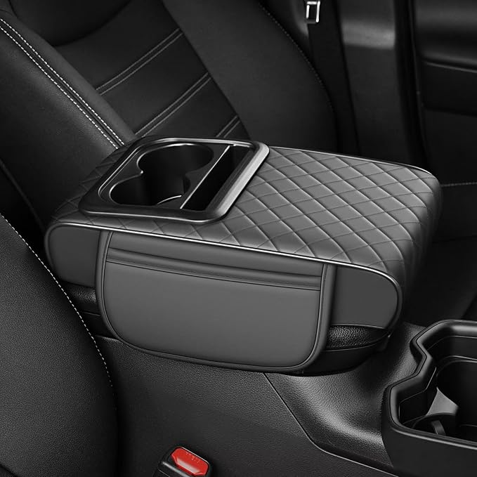 Center Console Cover Fit for Camry Faux Leather Car Armrest Cushion with Storage Bags, Cup Holder ＆ Phone Storage Multifunctional Middle Console Cover(Grey)
