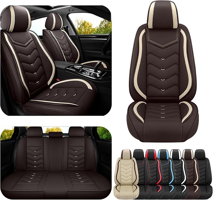 Car Seat Covers for Jeep Grand Cherokee L 2021-2025, Premium Nappa Leather Car Seat Cover, Stylish Sport Seat Covers， Automobile Seat Cover Sets.(Standard 5 Seats/Coffee Color)