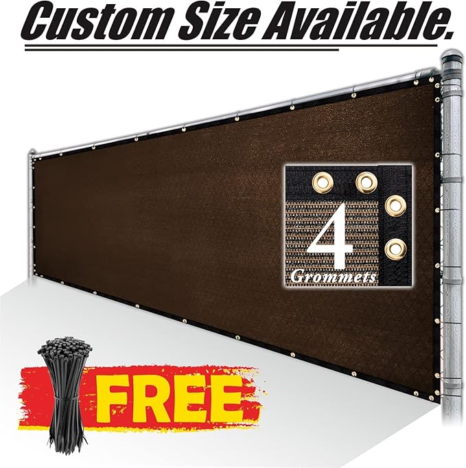 Royal Shade Custom Size 6' x 130' Brown Fence Privacy Screen Windscreen Cover Netting Mesh Fabric Cloth - Cable Zip Ties Included (We Make Custom Size)