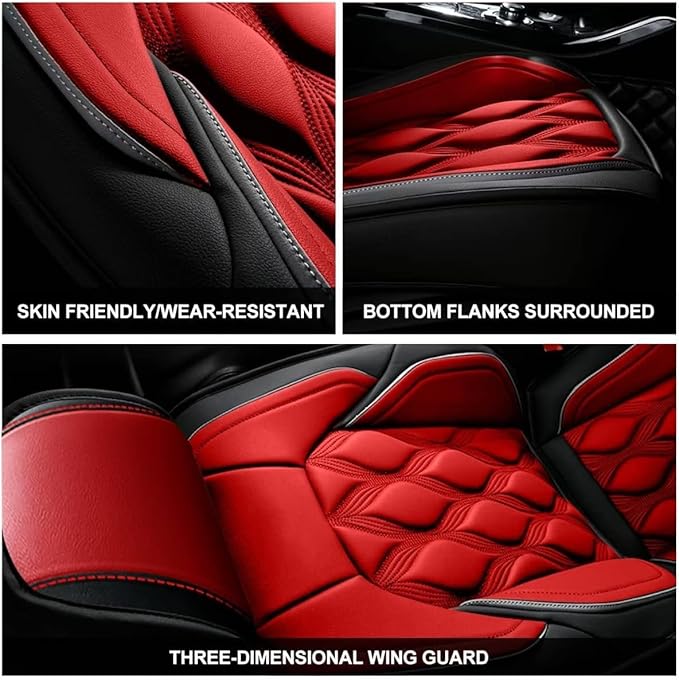 AOMSAZTO Car Seat Covers Full Set Fit for Honda Accord 2003-2017 Waterproof Faux Leather Car Seat Cushions Automotive 5 Seat Covers Set（Black&Red）