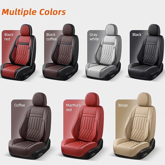 KEYOOG Universal 2-Seater Waterproof Breathable Nappa Leather Car Seat Covers Full Set, Fit for Front Seats, Compatible with Dodge Journey, Toyota Yaris, Honda Pilot HR-V City, Fit Most Sedans SUV Red