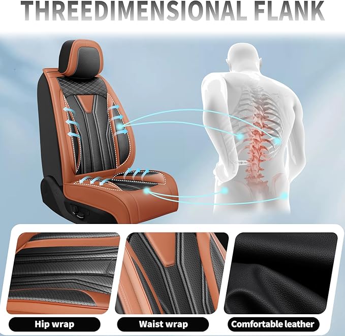 Fit Murano Car Seat Covers Compatible with Nissan Murano 2004-2025 2026 - Premium Leather， Waterproof Breathable， All-Weather Seat Cushion Protecto&Airbag Compatible (2 Front Seat Brown&Black)