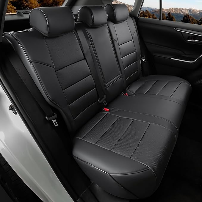 Custom Fit RAV4 Hybrid Seat Cover for Toyota RAV4 2019 2020 2021 2022 2023 2024 2025 Hybrid-LE/XLE/Limited/Woodland Edition/XLE Premium,Faux Leather,2-Row Full Set,(Black)
