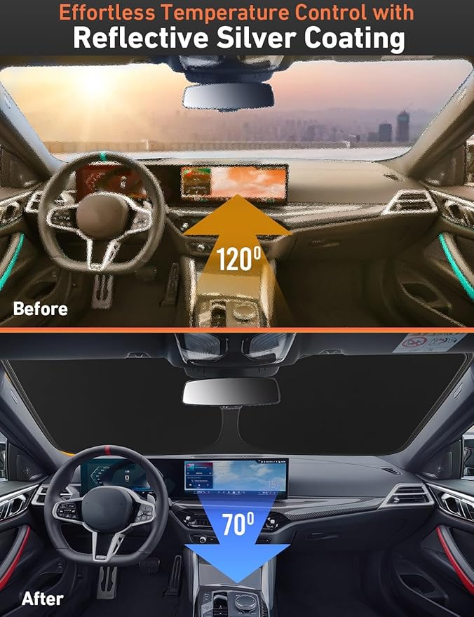 EcoNour Windshield Sunshade Compatible for Cadillac CT5 2020-2024 2025 2026, Sun Visor for Front Windshield & Window Sun Shade Cover, UV Heat Blocker & Protector, Car Accessories