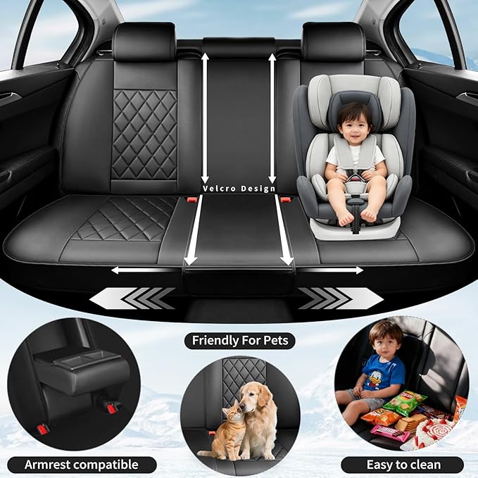 Fit HRV Car Seat Covers Compatible with Honda HRV 2016-2025 2026, Premium Leather Breathable, Wear Resistant, Airbag Compatible, All-Weather Protection & Full Coverage, Full Set Black