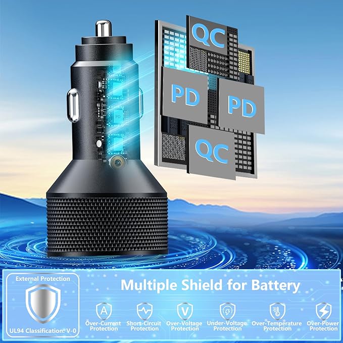 Car Charger USB C, Rombica 2Pack 4-Port 90W Dual USB-C&USB-A Car Power Cigarette Lighter Adapter PD/QC3.0 Type C Fast Car Charging for iPhone 17 17 Pro Max 16 15 14 13 12 11/Galaxy S26 S25/Pixel/iPad