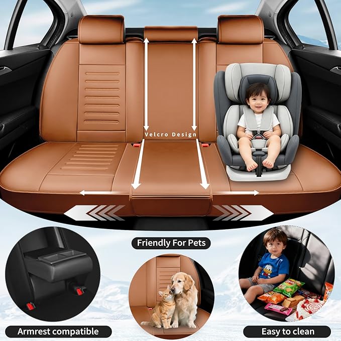 Fit Tucson Premium Leather Car Seat Covers Compatible with Hyundai Tucson 2010-2026, Breathable, Wear Resistant, Airbag Compatible, All-Weather Protection & Full Coverage, 2 Front Seat Brown