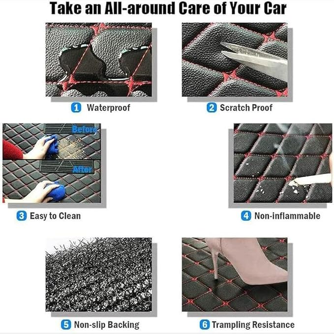 TREGOO All Weather Car Mats Custom Fit Non Slip Floor Mats for 1998-2025 Cars Personalized Leather Protection Pads Suitable for Men Women (Black Double Panel with red Stripe)