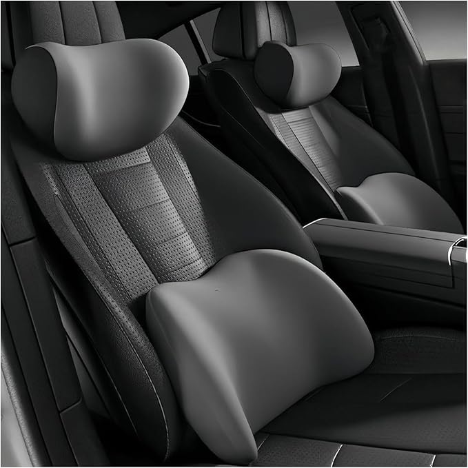 Car Lumbar Support Pillow and Car Neck Pillow Kit for Chrysler Aspen 2006 2007 2008 2009, Car Seat Neck Back Rest Pillows, Ergonomic Car Seat Headrest & Lumbar Cushion,B Grey