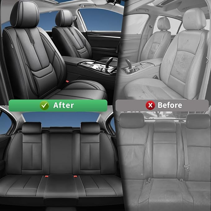 Fit Avalon Car Seat Covers for Toyota Avalon 2001-2024 2025 2026 -Upgraded Premium Waterproof & Breathable Leather, Airbag Compatible, All-Weather Seat Cushion Protector,2 Front/Black