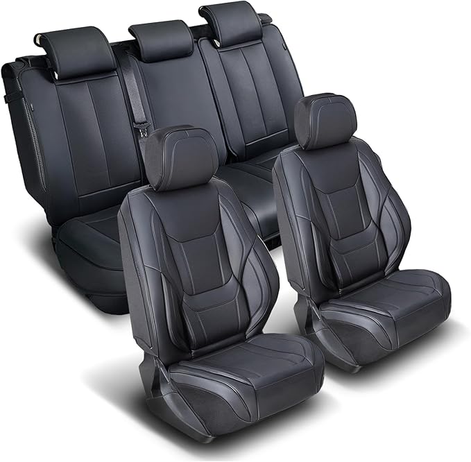 Coverland Custom Fit Car Seat Covers for SUV Compatible with [2000-2012 Nissan Pathfinder] Premium Car Seat Cover Water Resistant Leather Non-Slip Interior Protector [Full Set Black - Size Chart X83]