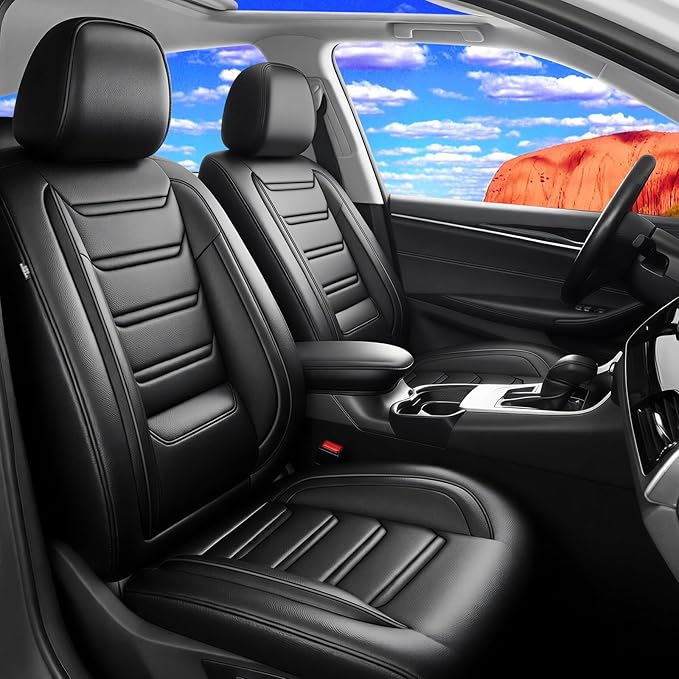 Fit Insight Car Seat Covers (Front Pair) for Select Honda Insight 2010-2022, Premium Full Coverage Leather, Airbag Compatible& Scratch-Resistant, Waterproof & All Weather Seat Protector, Black