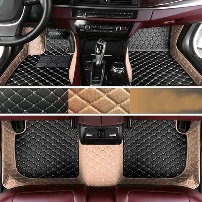 Custom Making Car Floor Mats Protection Pads for 99% Sedan/Coupe/Hatchback/SUV/Pickup Men Women Car Floor Mats Coverage Pads Anti-Slip Leather Floor Lining (Beige+Black Beige)