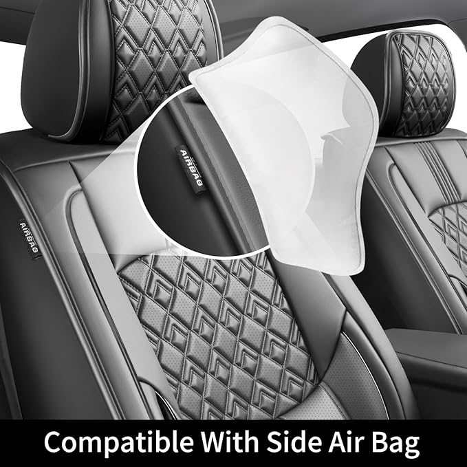 Fit Prius Car Seat Covers for Toyota Prius 2001-2024 2025 2026 - Upgraded Premium Waterproof & Breathable Leather, Airbag Compatible, All-Weather Seat Cushion Protector (Full Set, Black)
