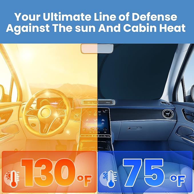 Windshield Sun Shade for Honda CR-V 2023 2024 2025 2026 – Custom Fit Sun Shield with Mirror Cut‑Out, Blocks Heat & UV, Foldable with Storage Pouch - Honda CRV Windshield Sunshade