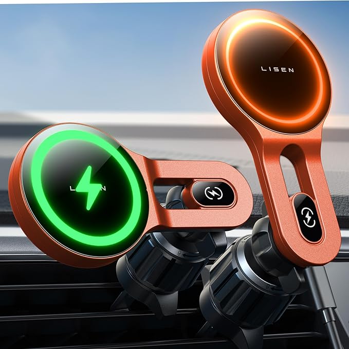 LISEN for 15W MagSafe Car Mount Charger, [Safer & Faster] Vent Magnetic Wireless Car Charger, Car Vent Phone Mount Charger Fits iPhone 16 Pro Max Plus 15 14 13 12, Samsung with MagSafe Case, Red