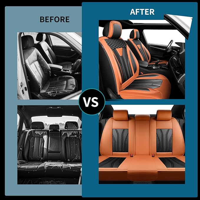 Fit Sonata Car Seat Covers Premium Leather for Hyundai Sonata 2007-2025 2026. Waterproof， Breathable, Scratch-Resistant & All-Weather Seat Cushion Protector（Full Set,Orange&Black