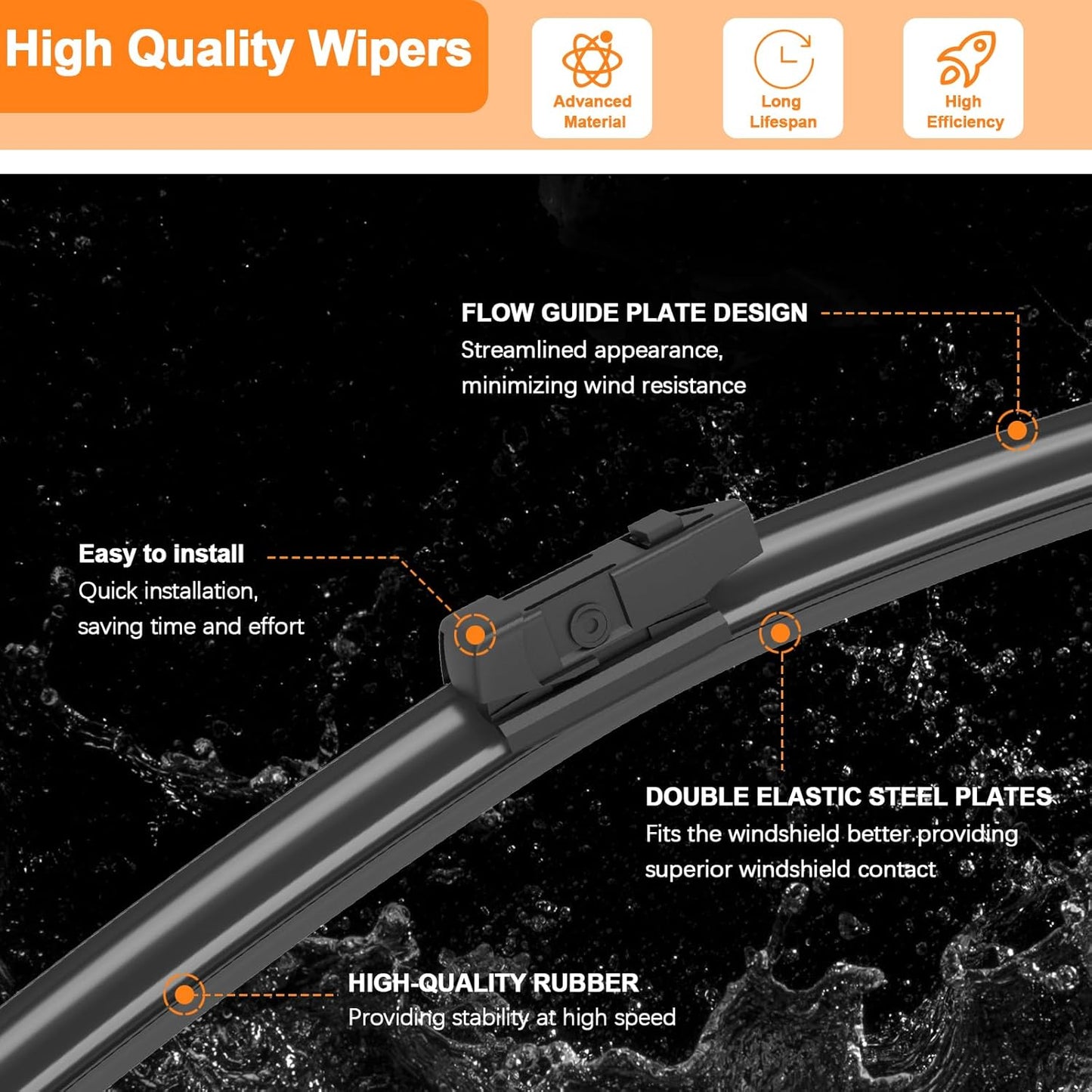 HULADAED® 22'' 20'' 16'' Windshield Wipers Replacement for Toyota 4 Runner 2009-2003,Silicone Front Rear Wiper blades for MY Car-All Weather & Quiet(3 PACK)