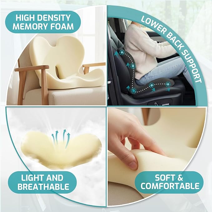 Trucker Seat Cushion, Car Seat Cushions with Lumbar Support Pillow, Ergonomic L-Shaped Orthopedic Memory Foam Pad for Long Driving Back Pain Sciatica Relief, Drivers Office Workers (Black+LGrey)