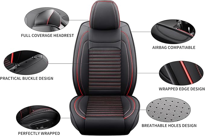 Car Seat Covers Full Set Fit for Toyota Corolla Cross 2021-2025,2026, Premium Faux Leather Car Seat Protector,Breathable Anti-Slip Full Wrapping Edge Seat Covers(Black&Red,Full Set)