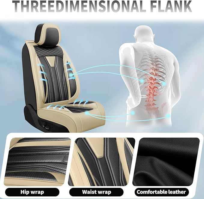 Fit Altima Car Seat Covers Compatible with Nissan Altima 2011-2025 2026 - Full Set Premium Leather， Waterproof Breathable， All-Weather Seat Cushion Protecto&Airbag Compatible （Beige & Black