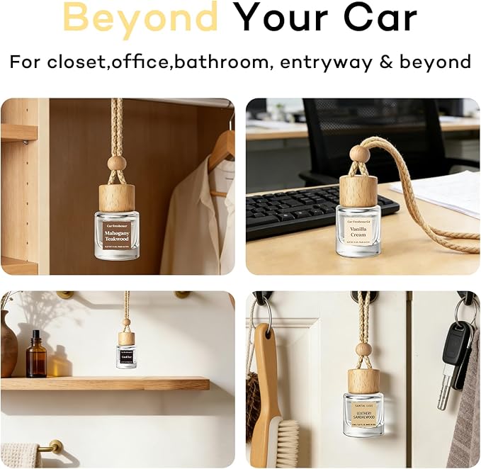 C Classy Hanging Car Air Freshener 2 Pack, Vanilla Amber,Tea Glass Bottle Diffuser, Long-Lasting Fragrance, Cute Car Accessories for Women & Men, Made in USA
