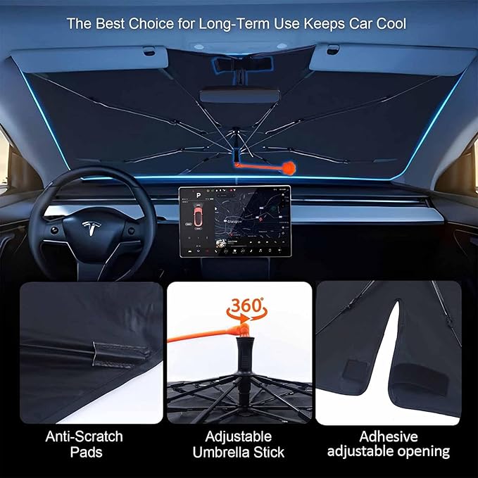 CHILL·TEK Funny Car Windshield Sun Shade Umbrella, Checkered Car Sun Shade Umbrella, Block UV Rays Heat Foldable Windshield Umbrella Sun Visor Protector - Keep Vehicle Cool for Cars SUV