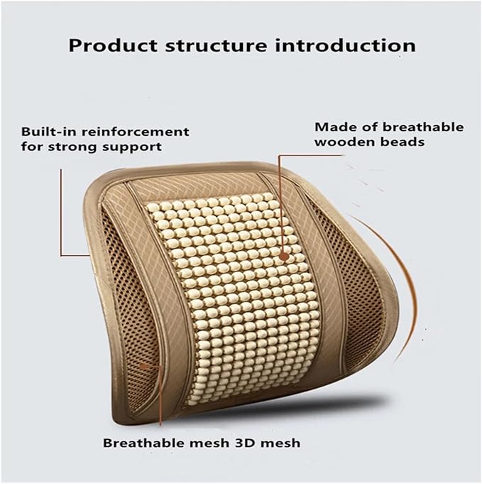 TOMSE Car Seat Chair Back Cushion for Toyota RAV4 Prime 2025, Wooden Beads Ventilate Mesh Lumbar Brace Strong Durable Relieve Fatigue Summer Interior Accessories,A-Backrest