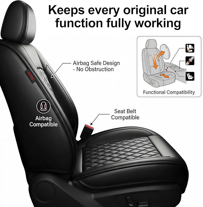 Fit for Accent Seat Covers Compatible with Hyundai Accent 2017-2026 - Waterproof Breathable Leather Automotive Seat Cushions Protector,Airbag Compatible,Only 2 Front seat Covers(Black)