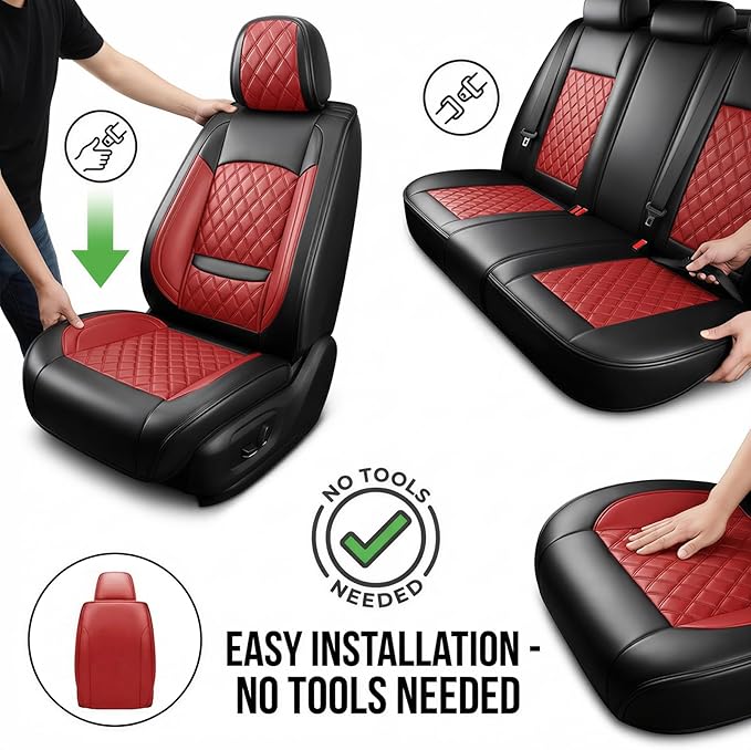 Fit RLX Car Seat Covers for Acura RLX 2013-2020 - Premium Leather, Waterproof, All-Weather, Airbag Compatible, Breathable, Easy Install, Seat Protectors, Only 2 Front seat Covers, Red