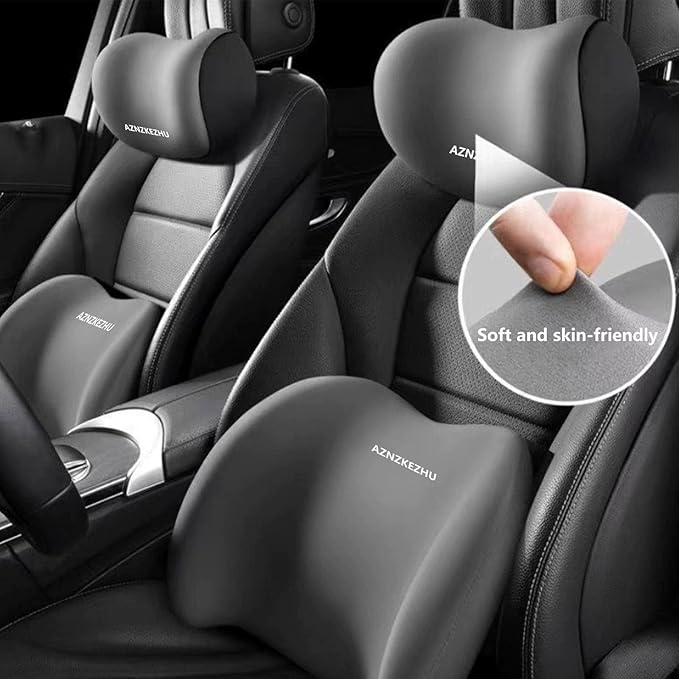 2025 Car Headrest & Lumbar Support Cushion, Car Lumbar Support Pillow and Neck Pillow Kit, Ergonomic Seat Headrest and Backseat for Neck Back Pain Relief (Blue)