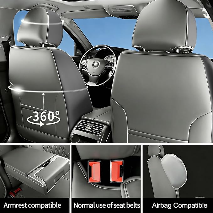 Fit TL Car Seat Covers for Acura TL 2004-2014 - Premium Leather, Waterproof, All-Weather, Airbag Compatible, Breathable, Easy Install, Seat Protectors, Only 2 Front seat Covers, Gray
