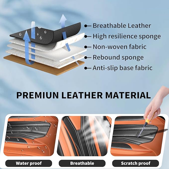 Fit Sonata Car Seat Covers Premium Leather for Hyundai Sonata 2007-2025 2026. Waterproof， Breathable, Scratch-Resistant & All-Weather Seat Cushion Protector（Full Set,Orange&Black